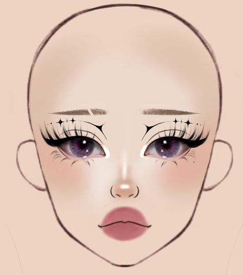 Drawn Makeup Looks, Leeeexz Makeup, Face Charts Makeup, Makeup Ideas Drawing, Makeup Tutorials Step By Step, Grunge Makeup Tutorial, Futuristic Makeup, Asian Makeup Tutorials, Makeup Charts