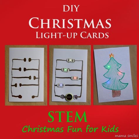 DIY Light-up Christmas cards are easy make, and a great introduction to STEM circuits engineering for your kids! Such a clever gift kids can make! Christmas Fun For Kids, Nyc Study, Holiday Stem Activities, Stem Christmas, Family Landscape, Led Card, Holiday Stem, Paper Circuits, Relax Nature