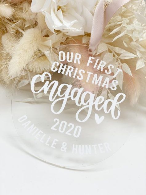 Engagement Cricut Projects, Cricut Engagement, Cricut 2023, Engagement Ring Ornament, Cricut Ornaments, First Christmas Engaged, Engagement Ornament, Circuit Ideas, Cricut Tips