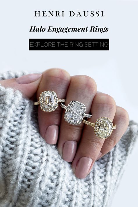 Cushion Cut Halo Ring In Fine Jewelry Style, Luxury Cushion Cut Halo Ring With Diamond Accents, Cushion Cut Halo Engagement Ring Brilliant Earth, Classic Cushion Cut Halo Ring With Diamond Detail, Engagement Rings Classic, Henri Daussi Engagement Rings, Henri Daussi, Oval Halo Ring, Cushion Cut Halo