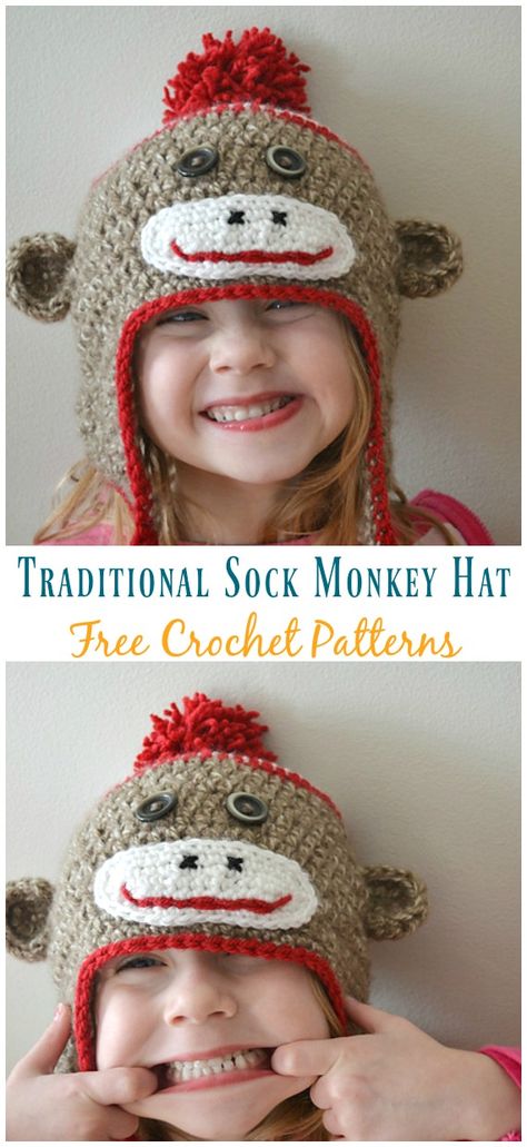 Sock Monkey Hat Crochet Pattern, Amigurumi Characters, Sock Monkey Pattern, Crochet Sock Monkeys, Crochet Baby Boy Hat, Sock Monkey Hat, Crochet Patterns Baby Boy, Monkey Hat, Crochet Socks Pattern