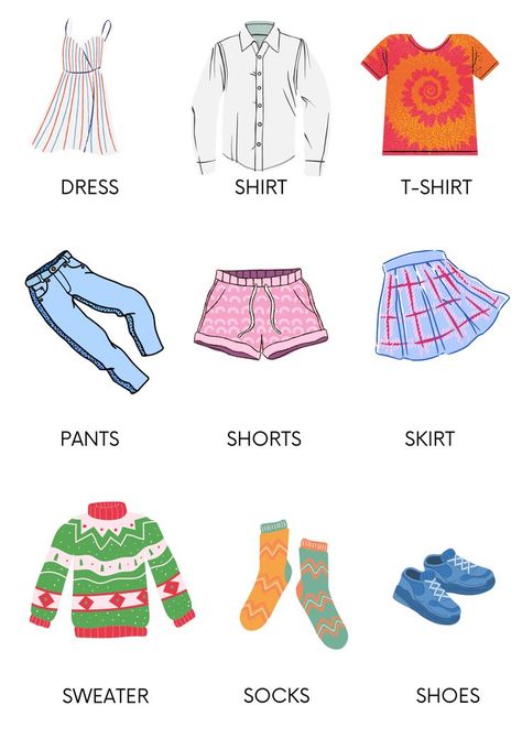 Clothes Flashcards, Esl Classroom Decor, Clothes Worksheet, Esl Classroom, Teach English, English Course, English Activities, English Worksheets, San Lucas