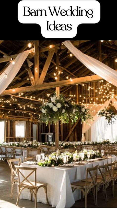 Elegant barn wedding setup with rustic decor, fall colors, and DIY accents for a budget-friendly reception. Diy Barn Wedding Ideas, Barnyard Wedding Ideas, Wedding Pavilion Decorations, Barndominium Wedding Venue Ideas, Pole Barn Wedding Reception, Small Event Venue Design, Barn Wedding Color Scheme, Wedding Barn Venue Ideas, Elegant Barn Wedding Reception