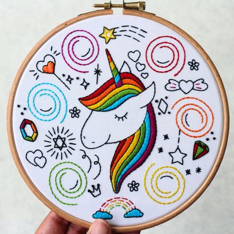 Fun Doodles, Unicorn Embroidery, Modern Embroidery Kit, Beginner Embroidery Kit, Beginner Embroidery, Diy Embroidery Kit, Diy Craft Kit, Embroidery Sampler, Hand Embroidery Kit