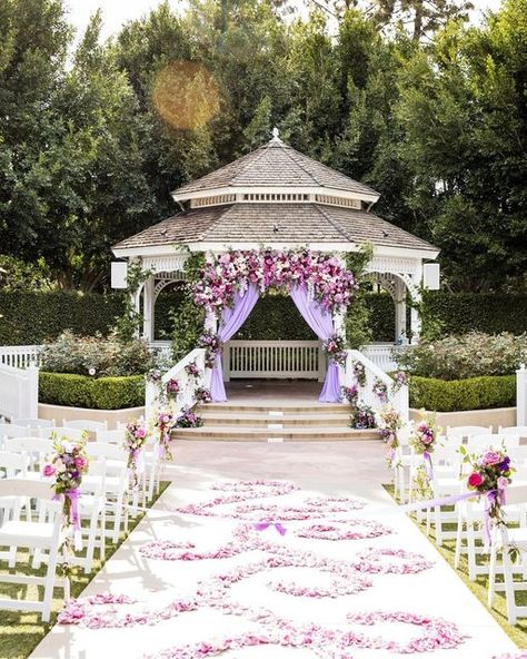 Disney’s Fairy Tale Weddings on Instagram: "Ceremony 👉Reception. We will never not be swooning over this gorgeous color palette. 💜✨#DisneyWeddings 📸: @jennawhiterabbit" Wedding Gazebo Flowers, Gazebo Wedding Ceremony, Wedding Design Ideas, Gazebo Wedding Decorations, Gazebo Decorations, Gazebo Ideas, Romantic Outdoor Wedding, Altar Flowers, Disney Weddings