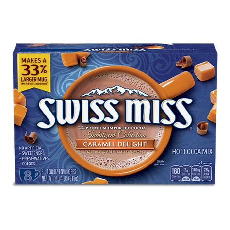 Indulgent Collection | Swiss Miss Swiss Hot Chocolate, Warm Drinks Recipes, Caramel Delights, Hot Cocoa Mix, Instant Breakfast, Swiss Miss, Candy Club, Chilly Morning, Grocery Foods