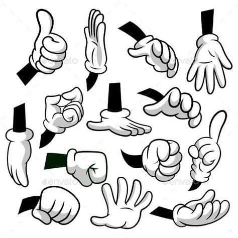 Cartoon Hands with Gloves Icon Set Isolated for $5 - Envato #BestDesignResources Hands With Gloves, Parts Of Body, Cartoon Gloves, Cartoon Hands, Mickey Hands, Hand Gestures, Hand Gesture, Hand Reference, 캐릭터 드로잉