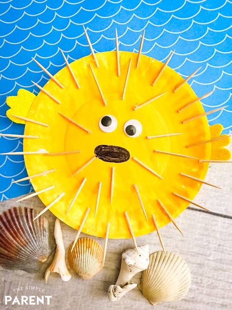 Sea Creature Craft, Habitats Preschool, Pufferfish Craft, Montessori Themes, Paper Plate Fish Craft, Plate Fish Craft, Fish Crafts Kids, Prek Themes, Paper Plate Fish