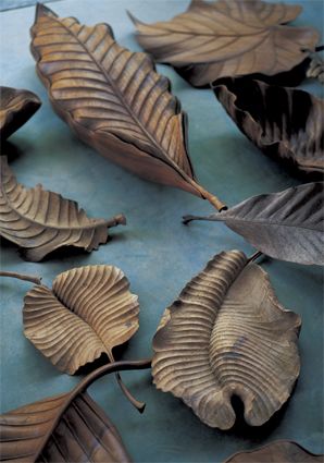 Photo by Jurgen Lehl Clay On Wood Ideas, Leaf Ceramics, Ceramic Leaves, Wooden Leaves, Leaf Sculpture, Clay Leaves, Wood Leaves, Jurgen Lehl, Leaf Photo