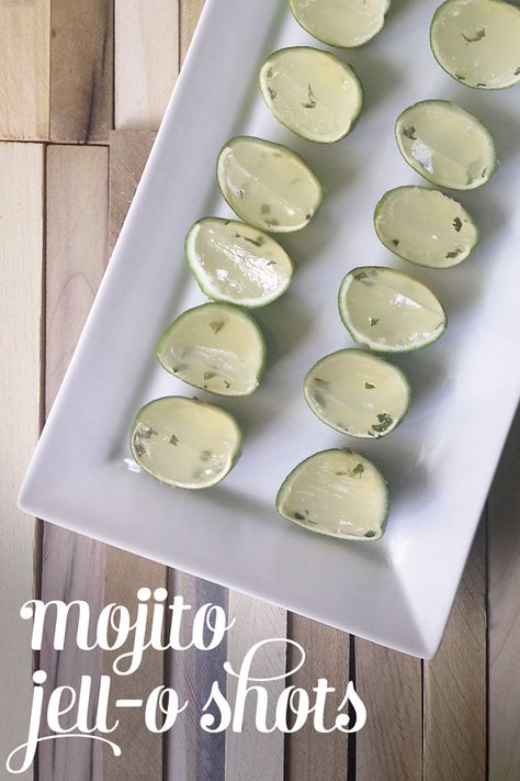 Mojito Jell-O Shots // Feast + West Mojito Jello Shots Recipe, Mojito Shots, Fruit Jello Shots, Mojito Jello Shots, Red Hots Candy, Alcoholic Treats, Jell O Shots, Jello Shot, Pudding Shots