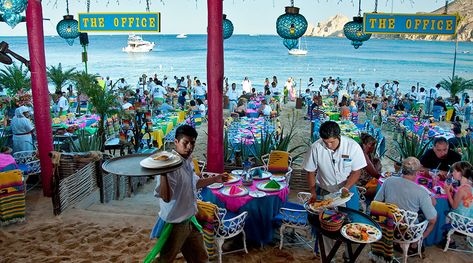 The Office, Cabo - best place we ate on our vacation - incredible food, toes in the sand, gorgeous sunset! Medano Beach Cabo, Cabo Restaurants, Cabo San Lucas Restaurants, Cabos San Lucas, Cabo Trip, Cabo Wabo, Cabo Vacation, Mexico Cruise, San Lucas Mexico