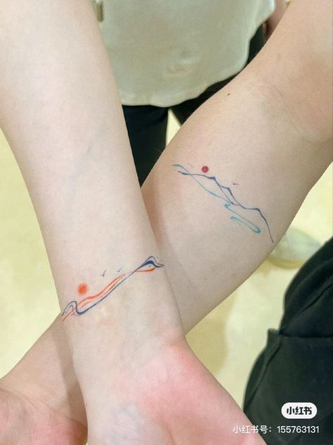 Color Line Tattoo, Pulse Tattoo, Tattoo Colour, Wave Tattoo Design, Matching Tats, Tiny Wrist Tattoos, Forearm Band Tattoos, Single Line Tattoo, Wave Tattoo