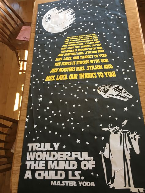 Teacher appreciation poster ... Star Wars theme Star Wars Door Decorations Classroom, Star Wars Senior Parking Spot, Star Wars Hallway Decorations, Star Wars School Theme, Star Wars Bulletin Board Ideas, Star Wars Door Decorations, Star Wars Teacher Appreciation, Star Wars Classroom Door, Star Wars Classroom Decorations