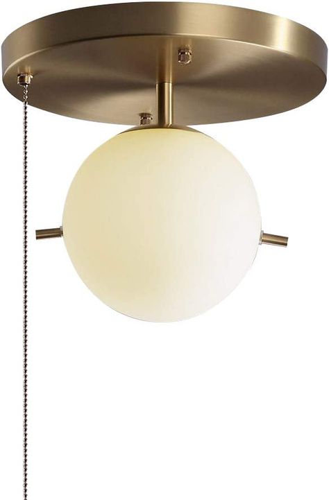 JiuZhuo Mid-Century Pull Chain Ceiling Light Globe Glass Shade Metal Semi Flush Mount Light Fixture in Gold - - Amazon.com Chain Ceiling Light, Pull Chain Light Fixture, Semi Flush Mount Light, Modern Led Ceiling Lights, Closet Lighting, Wood Chandelier, Flush Mount Light, Light Fixtures Flush Mount, Semi Flush Mount Lighting