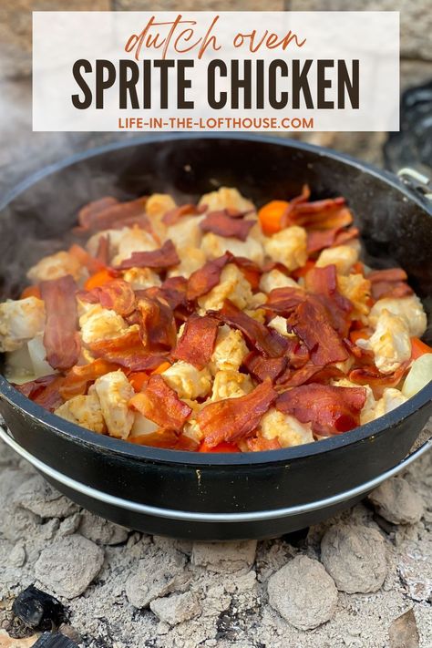 Dutch Oven Sprite Chicken Sprite Chicken, Oven Chicken And Potatoes, Chicken Potatoes And Carrots, Campfire Dutch Oven Recipes, Dutch Oven Recipes Cast Iron, Foil Meals, Memorial Day Recipes, Dutch Oven Camping Recipes, Dutch Oven Chicken