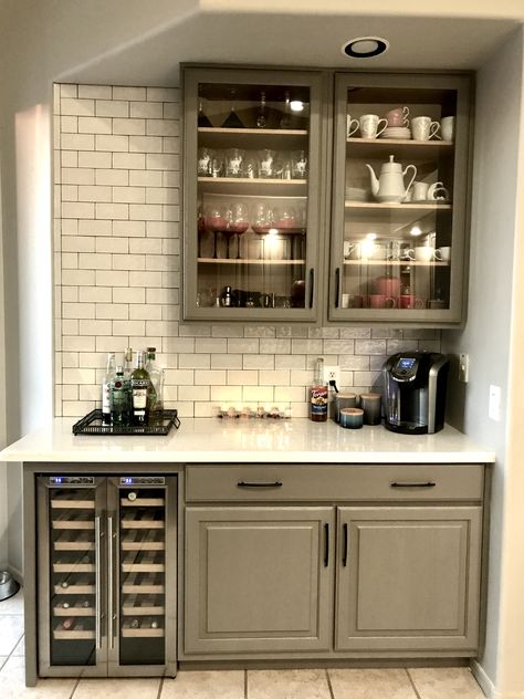 Home Beverage Station, Butler Station, Wet Bar Remodel, Beverage Station Kitchen, Lodge Design Ideas, Tea And Coffee Station, At Home Coffee Bar, Beverage Bars, Beautiful House Designs