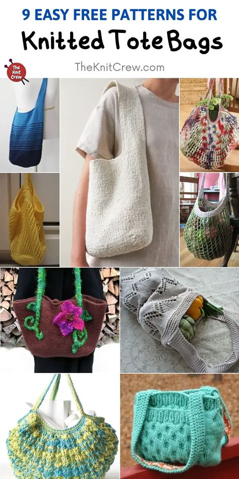 9 Easy Free Tote Bag Knitting Patterns. These 9 Easy Free Tote Bag Knitting Patterns are curated by The Knit Crew. Knitting Tote Bag Pattern, Diy Purse Patterns, Knitting Bag Diy, Diy Knitting Projects, Purse Patterns Free, Easy Knitting Patterns Free, Knitting Bag Pattern, Tote Bag Pattern Free, Crochet Bracelet Pattern