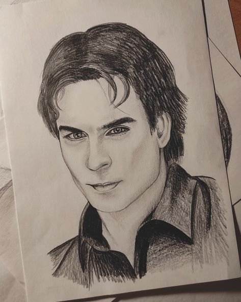 Damon Salvatore Sketch Easy, How To Draw Damon Salvatore, Damon Drawing Easy, Damon Salvatore Painting, Drawing Damon Salvatore, Damon Salvatore Drawing Easy, Stefan Salvatore Drawing, Damon Salvatore Sketch, Damon Sketch