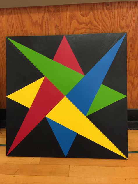 Geometric Art Painting, Triangle Art, Geometric Shapes Art, Abstract Art Painting Techniques, Painted Barn Quilts, Geometric Design Art, Barn Quilt Designs, Easy Canvas Art, Geometric Painting