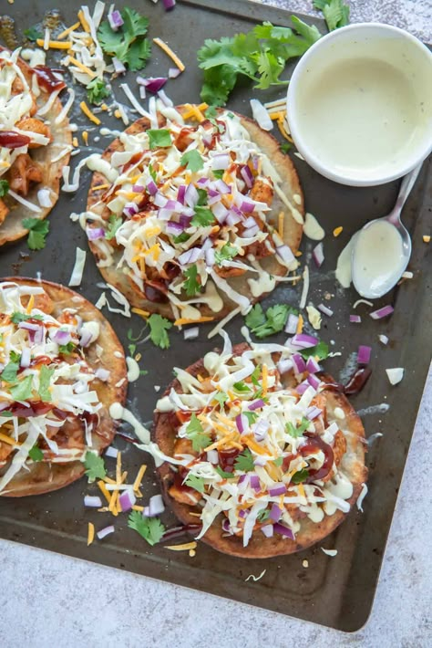 Bbq Chicken Tostadas Recipe, Barbecue Chicken Tostadas, Bbq Chicken Tacos With Slaw, Asian Tostadas, Bbq Chicken And Veggies, Blackstone Tostadas, Bbq Tostadas, Chicken Tostadas Mexican, Bbq Chicken Shredded