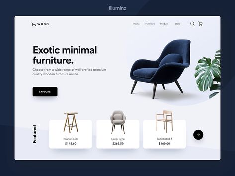 Minimal Furniture Landing Page by Yogesh Kumar for illuminz on Dribbble Furniture Landing Page, Minimal Furniture, Modern Website Design, Furniture Website, Ecommerce Web Design, Desain Editorial, Website Design Layout, Web Layout Design, Website Layout