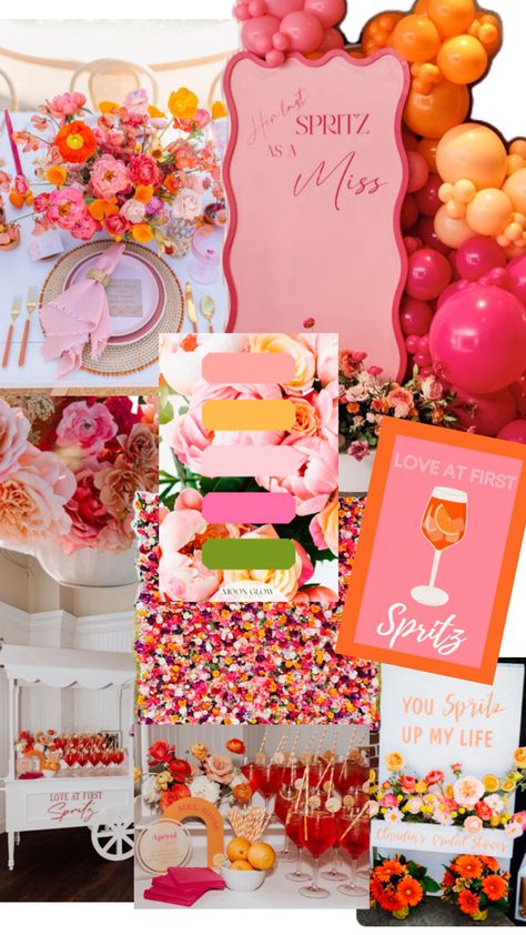 With vibrant hues of pinks and oranges, this theme brings warmth, vibrancy, and is sure to wow your guests! Orange Party Theme, Love At First Spritz, Flower Wall Rental, Orange And Pink Wedding, Sunset Party, Flower Walls, Bridal Theme, Orange Party, Orange Table