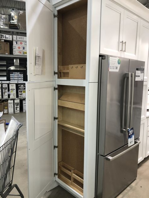 Enclosed Fridge Cabinet, Fridge With Pantry Surround, Fridge Side Panel, Kitchen Fridge Ideas, Side Of Fridge, Wreath Decorating Ideas, Pumpkin Spice Drinks, Garden Nails, Kitchen Design Small Space