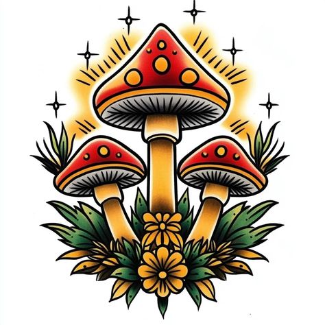 150+ Psychedelic Magic Mushrooms Tattoo Design Ideas American Traditional Mushroom, Mushrooms Tattoo Design, Mushrooms Tattoo, Madhubani Paintings Peacock, Mushroom Tattoo, Traditional Style Tattoo, Madhubani Paintings, Mushroom Tattoos, Just Ink