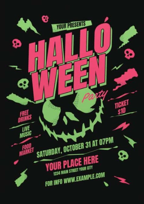 Halloween Flyers Ideas, Halloween Party Flyer Template Free, Halloween Invite Template, Halloween Event Flyer, Halloween Graphic Design Illustration, Halloween Party Poster Design, Halloween Party Flyer Design, Party Poster Ideas, Halloween Poster Ideas