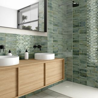 Luxury Bathroom Tiles - Tile Mountain Two Colour Tiles Bathroom, Green Bathroom Wall Tiles, Green Ceramic Tile Bathroom, Colourful Tiles Bathroom, Green Metro Tiles Bathroom, Coloured Tiles Bathroom, Colourful Bathroom Tiles, Light Green Tile Bathroom, Light Green Bathroom Ideas