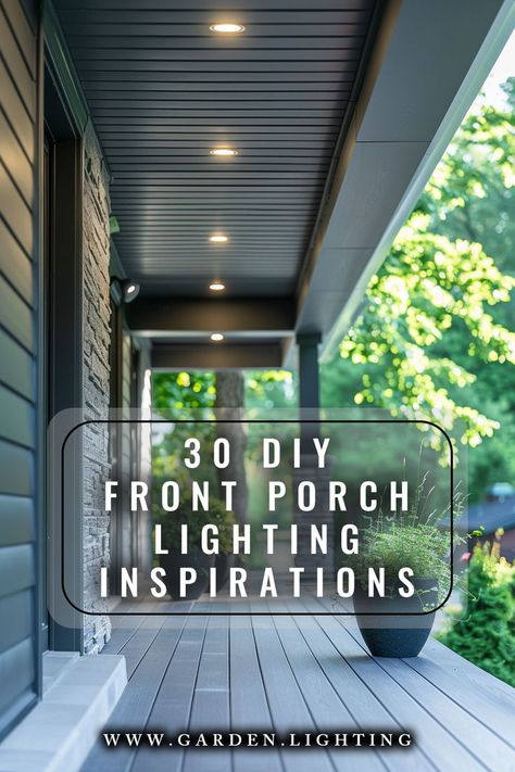 a close up of a porch with a planter on the porch Porch Recessed Lighting, Trex Front Porch, Lanterns On Porch, Decorative Lighting Ideas, Front Porch Lighting Fixtures, Front Porch Lighting Ideas, Porch Lighting Ideas, Porch Light Fixtures, Front Porch Lighting