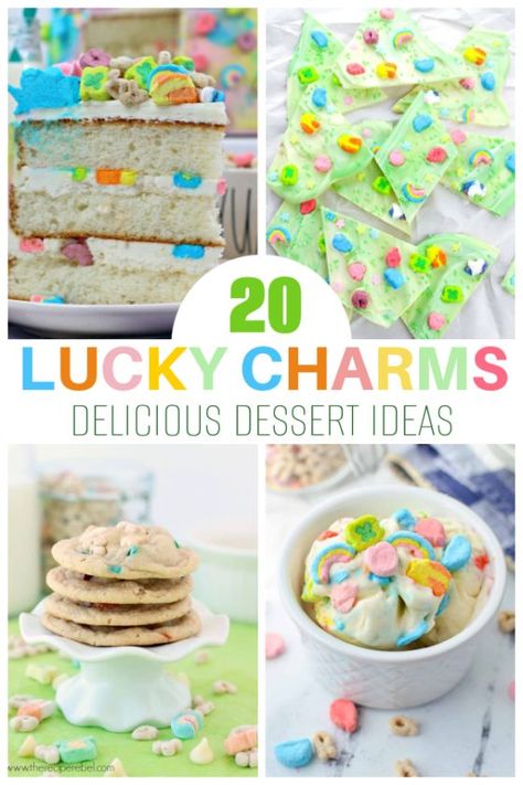 Lucky Charms Recipes, Lucky Charms Cake, St Patrick's Day Dessert, Lucky Charms Marshmallows, Lucky Charms Cereal, Pudding Parfait, Cookie Dough Bars, Charms Candy, Candy Bark