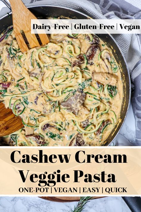 Lowcarb Vegan Meals, Recipes With Cashew Cream, Cashew Sauce For Pasta, Vegan Cream Sauce Pasta, Cashew Cream Pasta, Cashew Cream Pasta Recipe, Zucchini Pasta Recipes Vegan, Cashew Pasta Sauce, Pasta With Cashew Cream Sauce