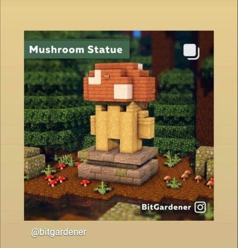 Mc Statue Ideas, Minecraft Face Statue, Minecraft Mushroom Statue, Minecraft Mushroom Farm, Minecart Ideas, Mushroom Castle Minecraft, Minecraft Tiny Builds, Minecraft Garden Decorations, Minecraft Realm Ideas