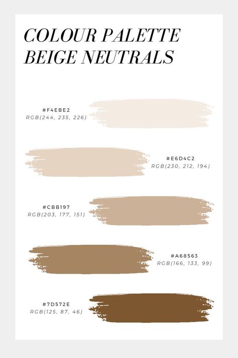 Neutral Color Palette With Hex Codes, Rgb Code, Nude Color Palette, Beige Color Scheme, Rgb Color Codes, Beige Color Palette, Website Color Palette, Color Design Inspiration, Hex Color Palette