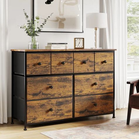 Arianna 8 - Drawer Dresser Large Dresser Bedroom, Entryway Organization Ideas, Industrial Cozy, Entryway Furniture Ideas, Foyer Designs, Dresser Minimalist, Small Entryway Ideas, Entryway Designs, Cluttered Bedroom