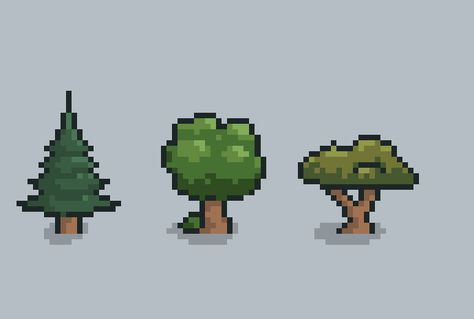 I decided here is to draw trees and that's what happened. Pixel Art Bush, Pixel Art Tree, Tree Pixel Art, Pixel Tree, Pixel Landscape, Pixel Forest, Draw Trees, Pixel Art Landscape, Drawing Application