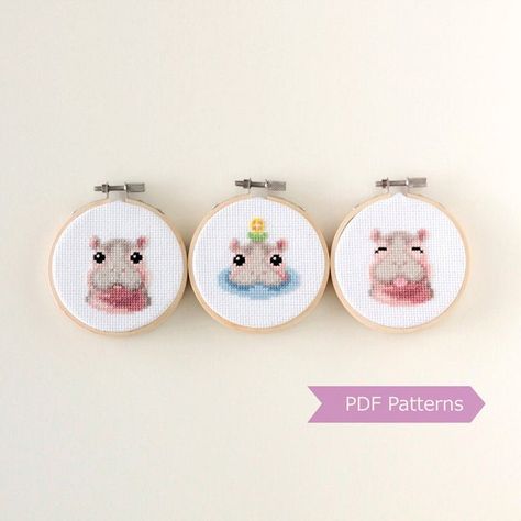 Portrait Cross Stitch, Cute Hippo, Cat Cross Stitch Pattern, Small Cross Stitch, Cat Cross Stitch, Animals Art, Phone Charms, Thread Colors, Stitch Art