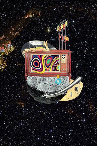 A collage showing a woman lying on a television / record player hybrid in outer space. Eugenia Loli Critical Analysis, Media Studies, Visual Culture, Mass Media, Fictional World, Light Of The World, Free Online Courses, Traditional Paintings, Visual Content