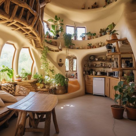 Bini Shell Homes, Cob House Interior Kitchens, Cob Houses Interior, Cobb Tiny House, Earth Home Design, Earthship Living Room, Adobe House Aesthetic, Cob House Living Room, Two Story Cob House