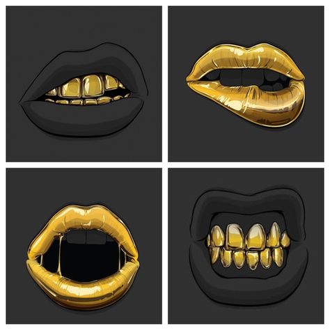 Gold Grill & Sexy Gold Lipz Gold Grill, Gold Lipstick, Trill Art, Gold Teeth, Dope Art, Black Art, Urban Art, Amazing Art, Art Inspo