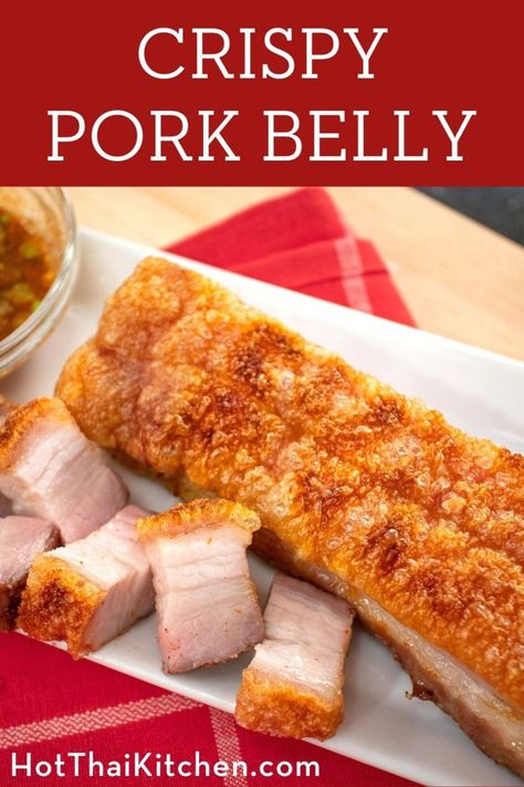 Crispy Roast Pork Belly, Crispy Skin Pork Belly, Crispy Pork Belly Recipes Ovens, How To Cook Pork Belly, Porkbelly Crispy, Pork Belly Recipe Oven, Pork Belly Oven, Boiled Pork Belly, Roasted Pork Belly Recipe