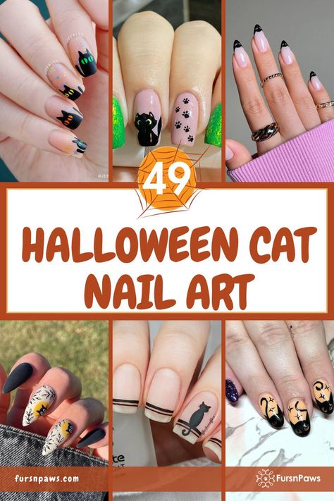 Halloween Cat Nails Designs Halloween Cat Nail, Halloween Cat Nails, Black Cat Nail Art, Black Cat Nail, Halloween Bat Nails, Clear Glitter Nails, Cat Nail Designs, Bat Nails, Cat Nail Art