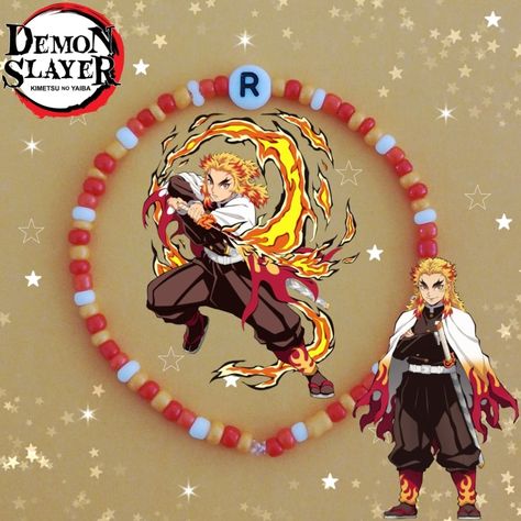 Kyojuro Rengoku seed bead bracelet Demon Slayer Bead Bracelet, Rengoku Bracelet, Anime Themed Bracelets, Demon Slayer Friendship Bracelet, Demon Slayer Bracelet Ideas, Anime Beaded Bracelets, Demon Slayer Jewelry, Anime Bracelet Ideas, Anime Bead Bracelet