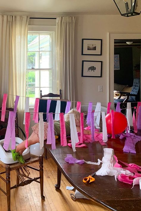 I adore making birthday decor for our children's birthday parties, especially when they choose to help (anyone notice the toddler on the table?!) We recently made DIY crepe paper bunting for our youngest daughter's second birthday party and it was such a big hit. The kids enjoyed making the birthday decor and party goers loved the decoration. Learn how to make crepe paper bunting on the blog. Birthday Party Streamer Ideas, Crepe Streamer Decorations, Party Streamer Ideas, Streamers Decorations, Streamer Ideas, Crepe Paper Decorations, Party Streamer, Diy Streamers, Streamer Decorations