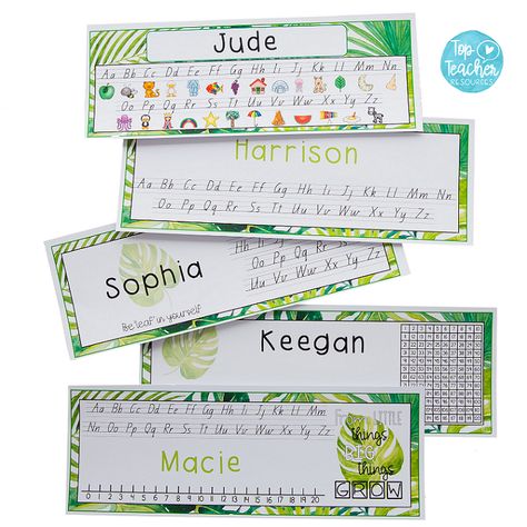 Alphabet Display, Online Teaching Resources, Nametags For Kids, Desk Plates, Future School, Classroom Design, Tropical Theme, Worksheet Template, Desk Mats