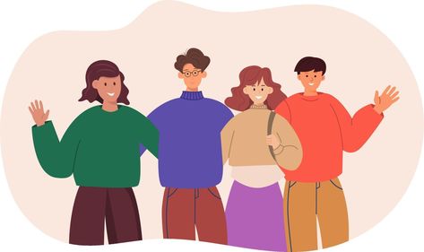 Friends Standing Together, Group Portrait, Happy Students, School Friends, Friend Cartoon, Teenage Girls, Handsome Anime Guys, Handsome Anime, Vector Art