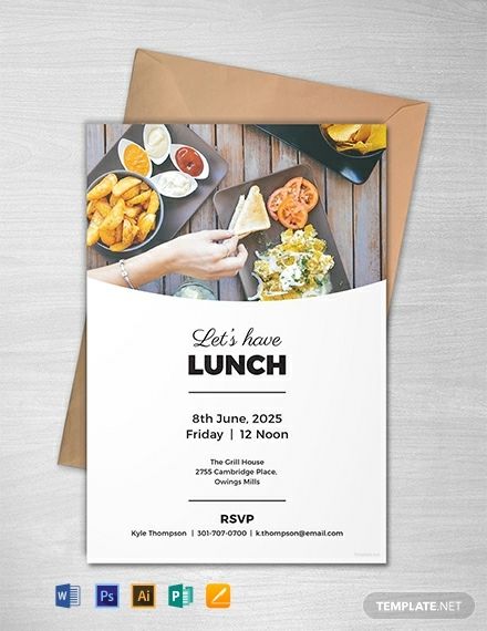 FREE Simple Lunch Invitation Template - Word | PSD | InDesign | Apple Pages | Publisher | Template.net Get Together Invitation Friends, Free Invitation Templates Download, Lunch Invitation Template, Lunch Invitation, Wedding Lunch, Lunch Party, Simple Lunch, Dinner Invitation Template, Food Background