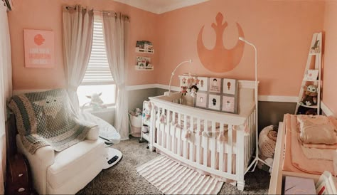 Star Wars Inspired Nursery, Nerdy Nursery Themes, Nursery Ideas Star Wars, Star Wars Themed Nursery Girl, Subtle Star Wars Nursery, Princess Leia Nursery, Nursery Ideas Nerdy, Girl Star Wars Nursery, Baby Star Wars Nursery