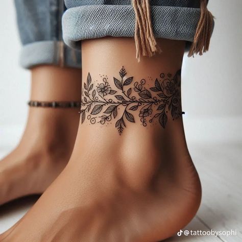 Inside Knee Tattoo, Leg Bracelet Tattoo, Mandala Foot Tattoos For Women, Wrap Around Calf Tattoos For Women, Around Ankle Tattoo, Ankle Cuff Tattoo, Mandala Foot Tattoo, Wrap Around Ankle Tattoos, Wings Tattoos